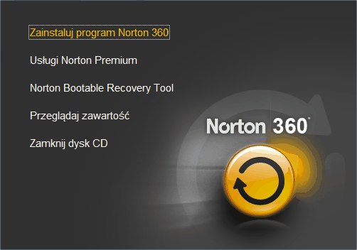 Norton 360 Ekran startowy