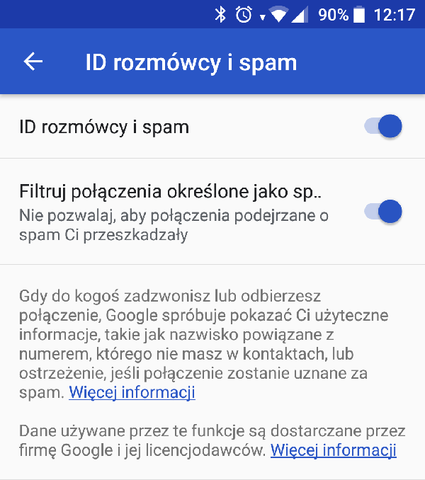 Wykrywanie spamu Android