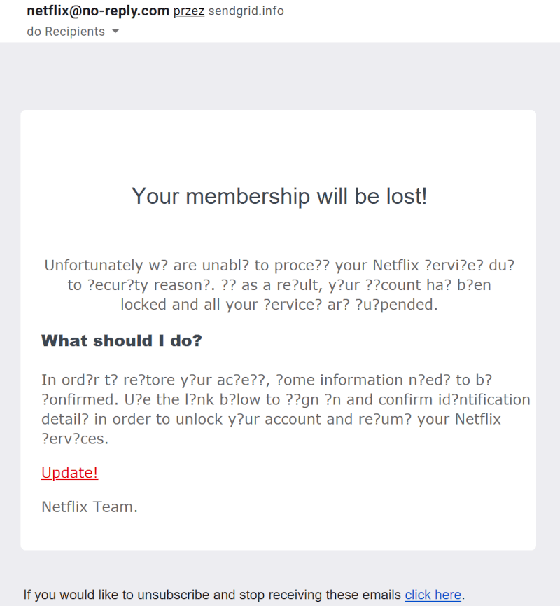 Netflix - podrobiony e-mail