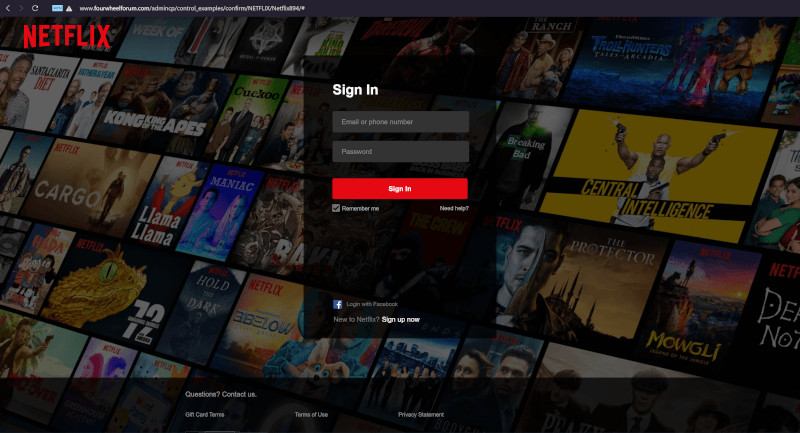 Netflix - podrobiona strona logowania