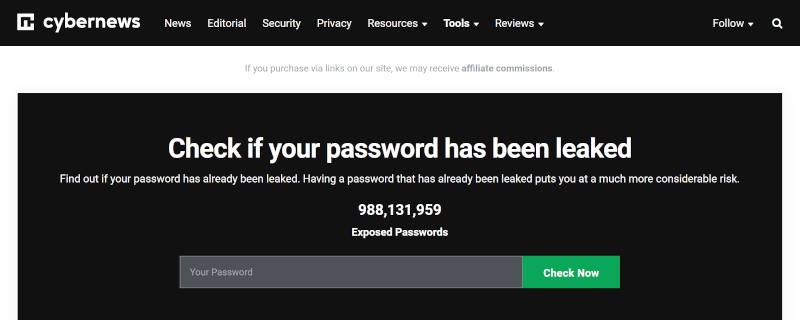 Cybernews Password Leak Check