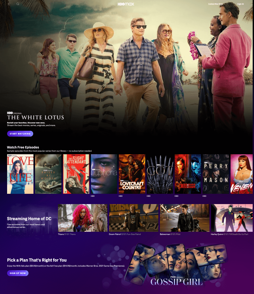 HBO Max Watch Free Homepage1