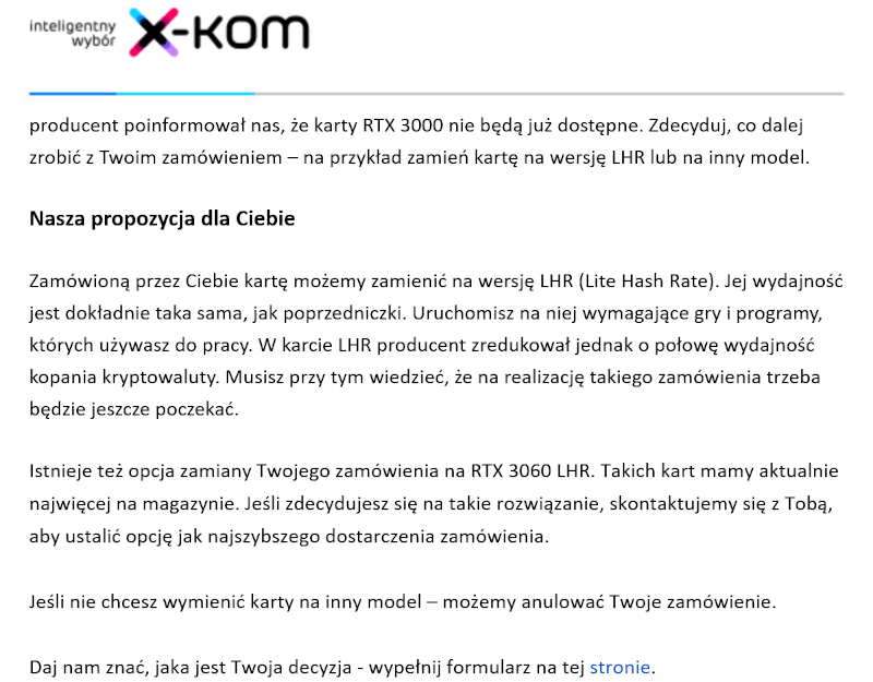 X-Kom anuluje zamówienia na RTX 3000. Masz problem, jeśli zamówiłeś model jeszcze bez LHR