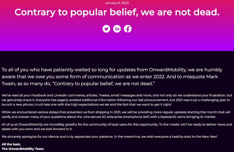 Nie będzie żadnego nowego smartfonu BlackBerry 5G. OnwardMobility już bez licencji