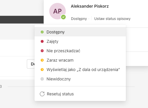 Microsoft Teams - statusy aktywności