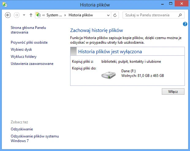 Historia plików w Windows 8