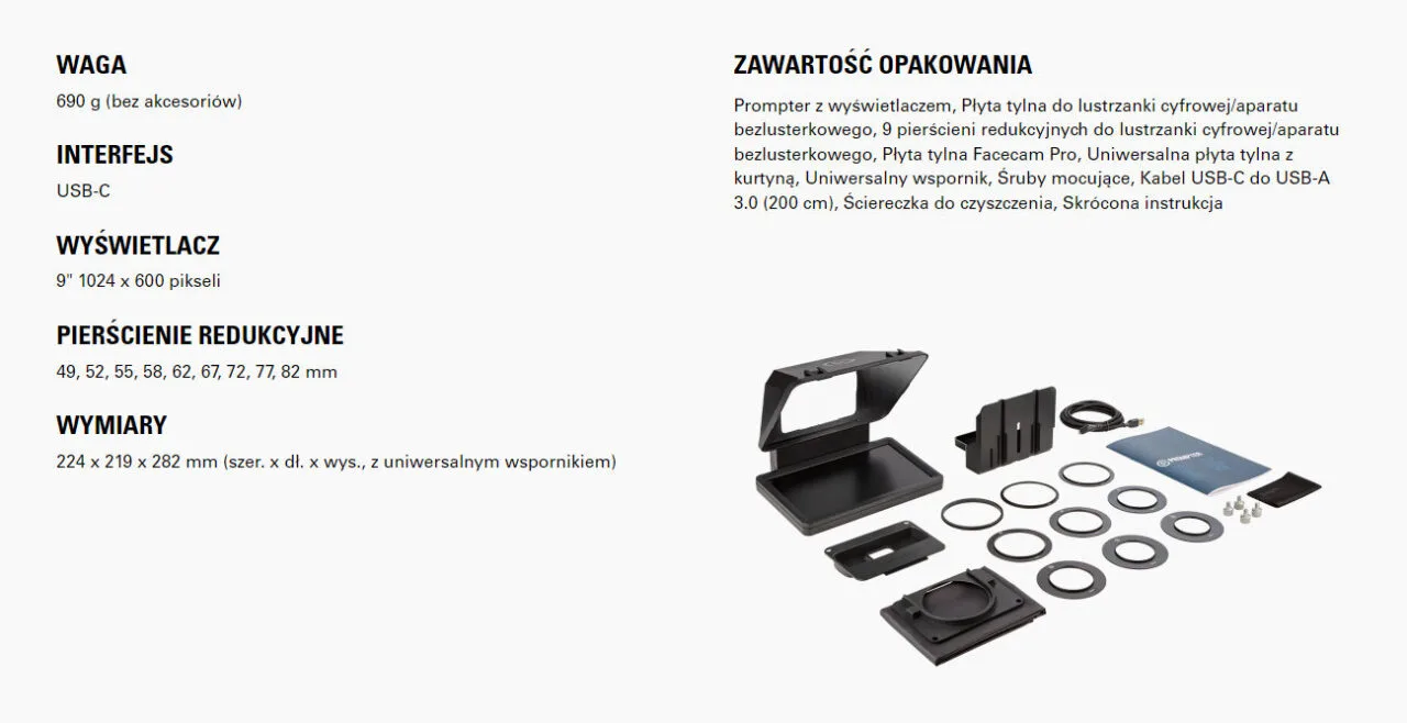 Specyfikacja techniczna Elgato Prompter / Źródło: Elgato 