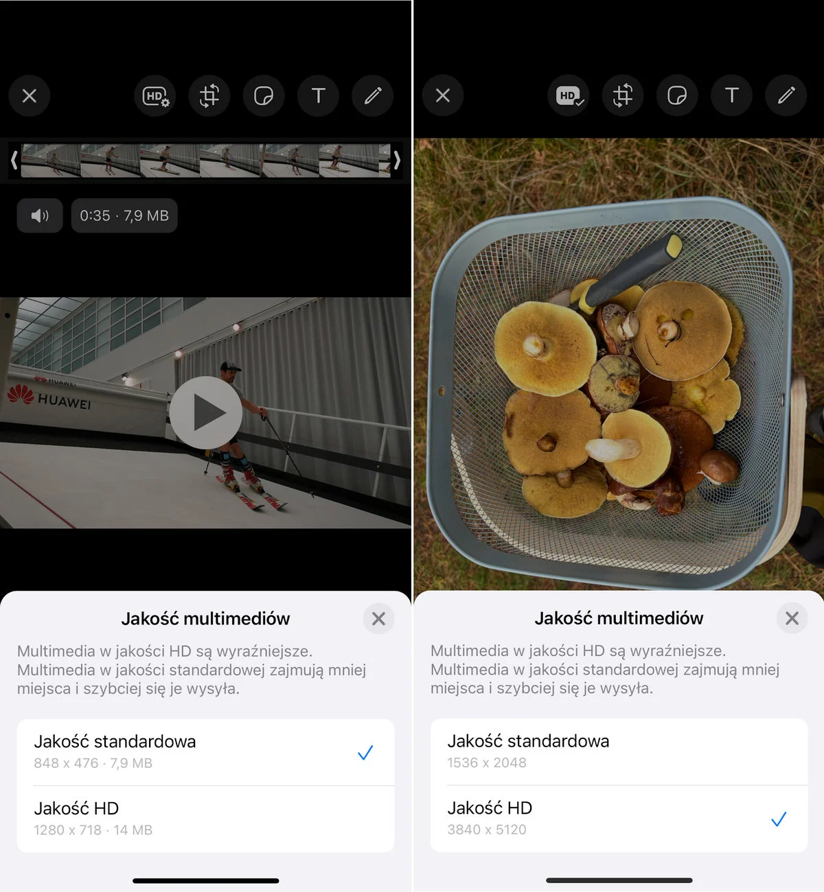 WhatsApp - wybór jakości przesyłanych multimediów 