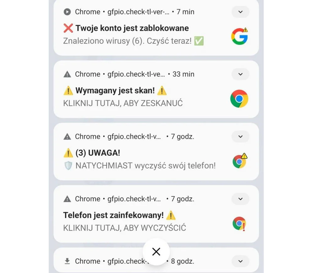 Podejrzane powiadomienia - Chrome