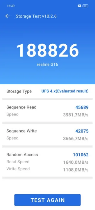 realme GT 6 w AnTuTu 10 - test pamięci