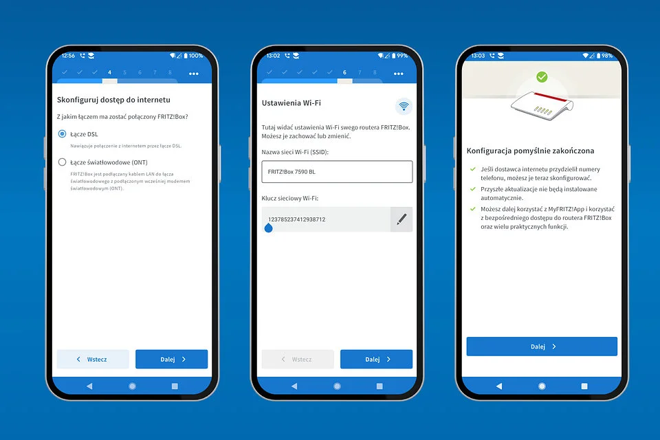 Aplikacja MyFRITZ! prowadzi użytkownika krok po kroku przez cały proces instalacji routera FRITZ!Box