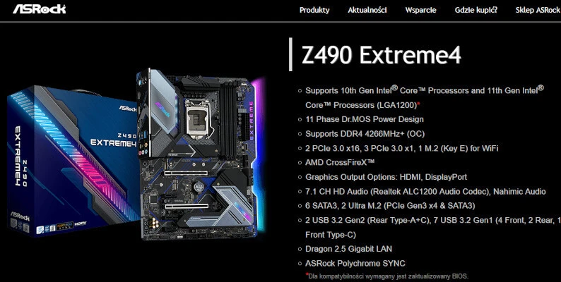 ASRock Z490 Extreme4 z obsługą Intel 11 gen