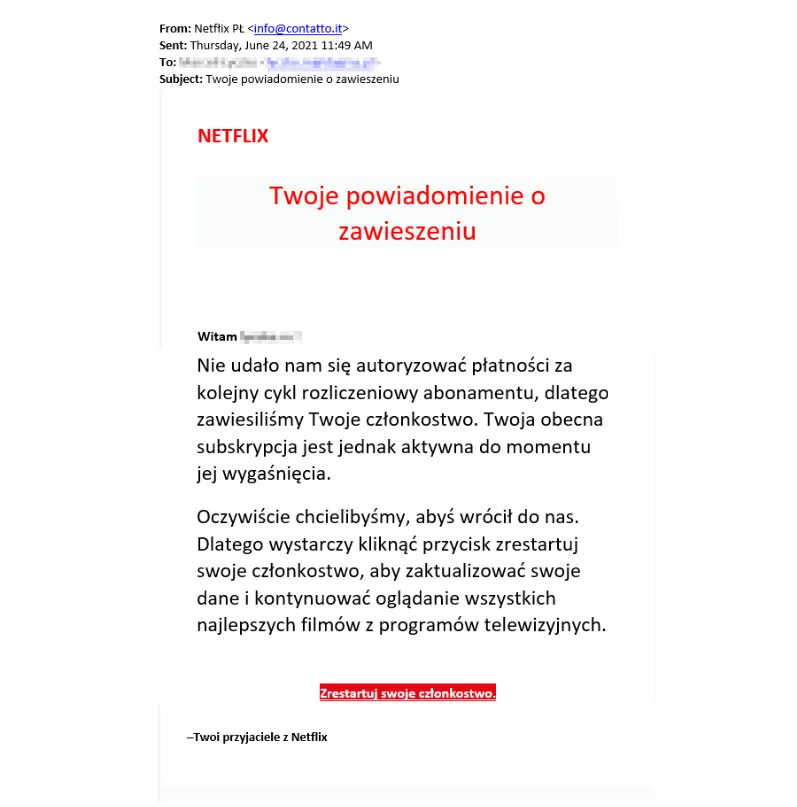 Dostałeś E Mail Od Netflix O Zawieszeniu Subskrypcji Zachowaj Ostrożność Instalki 3010