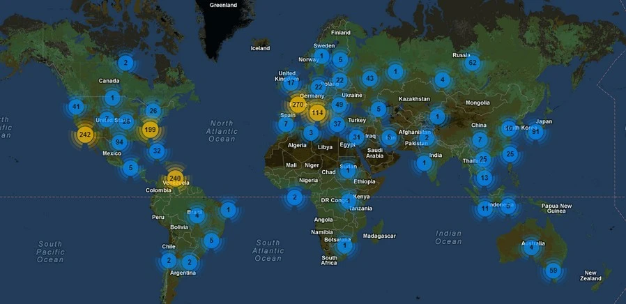 Mapa serwerów botnetu