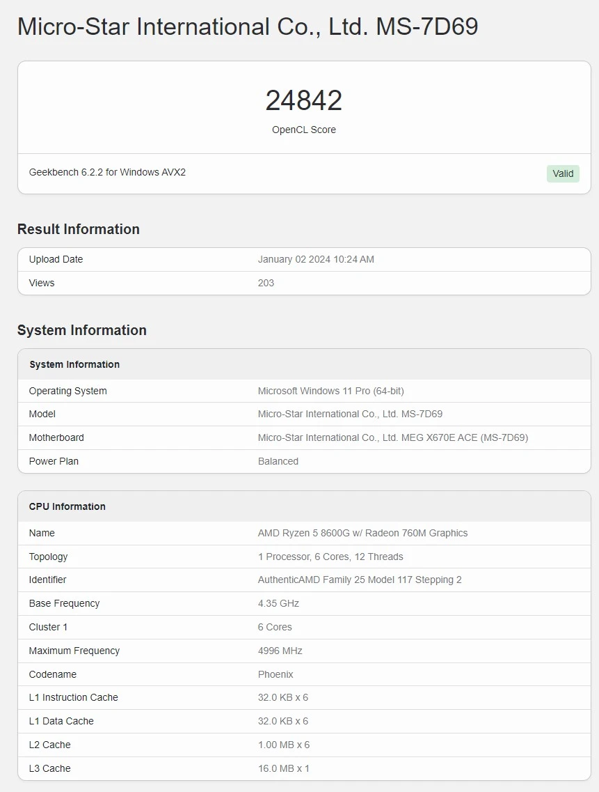 AMD Ryzen 5 8600G w Geekbench