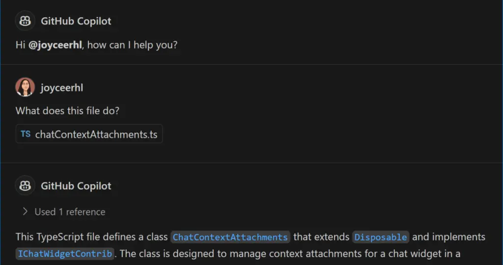 GitHub Copilot chat załącznik