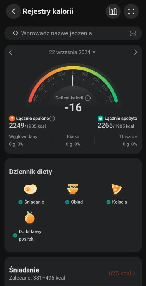 Huawei Health - dziennik diety