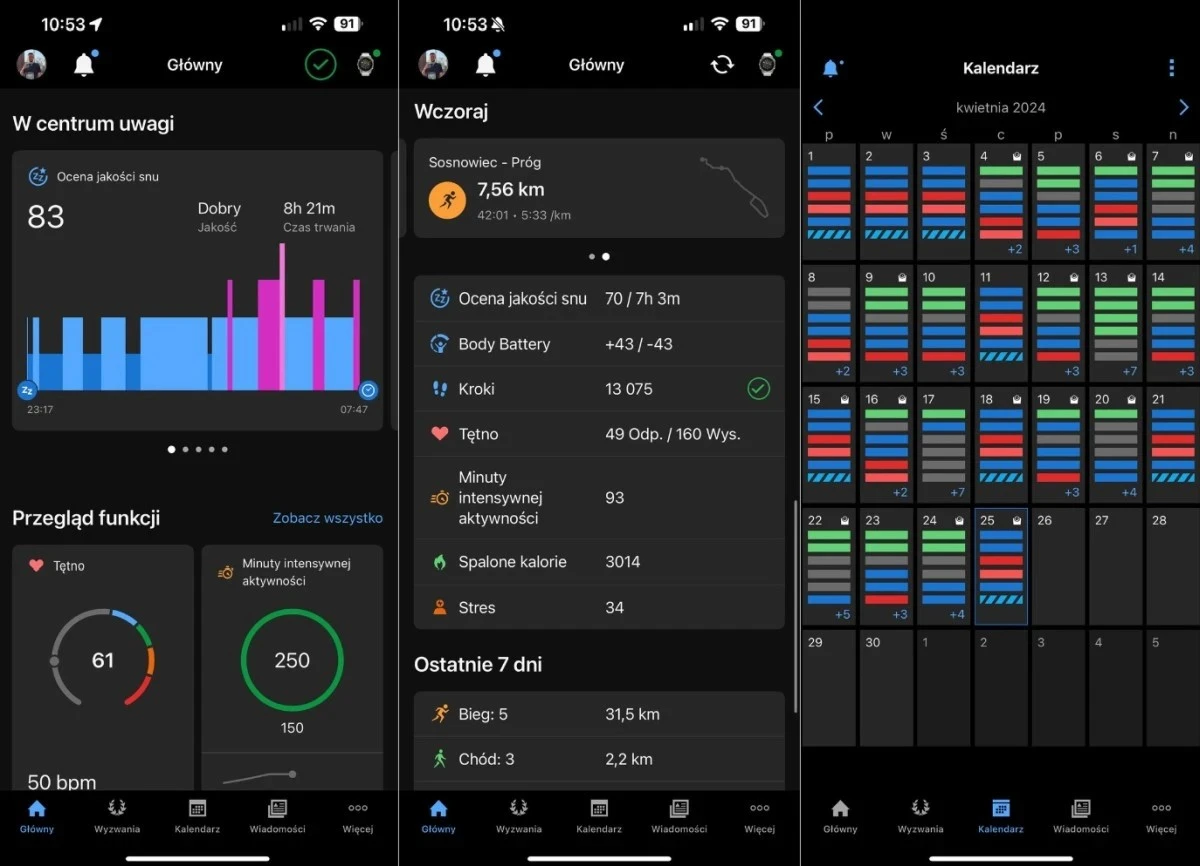 Interfejs aplikacji Garmin Connect 5.0