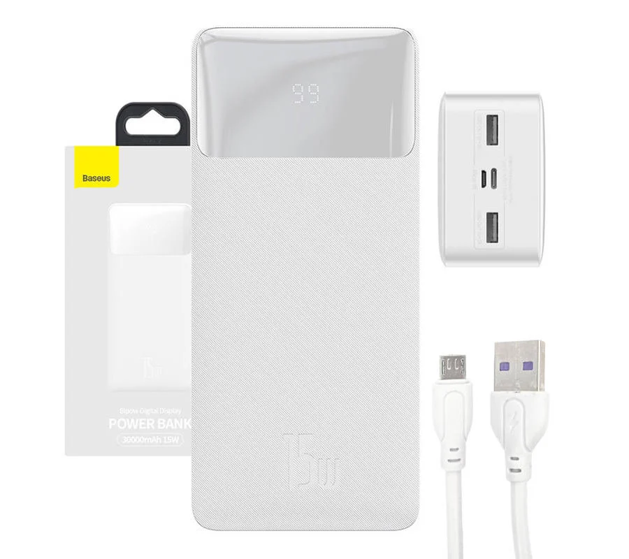 Powerbank Baseus Bipow 30000mAh, 2xUSB, USB-C, 15W (biały)