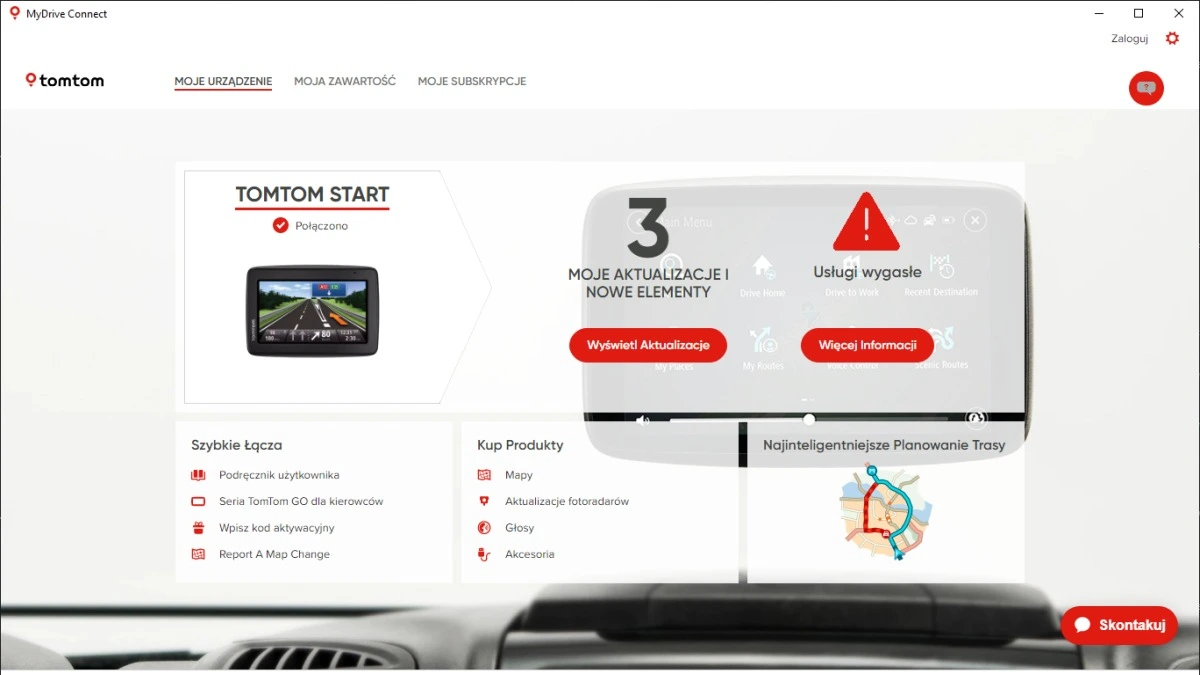 TomTom MyDrive Connect - główne okno aplikacji