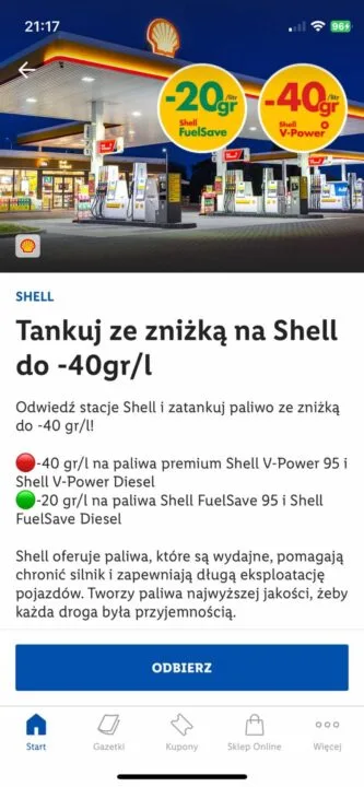 Zniżka na paliwa Shell od Lidla