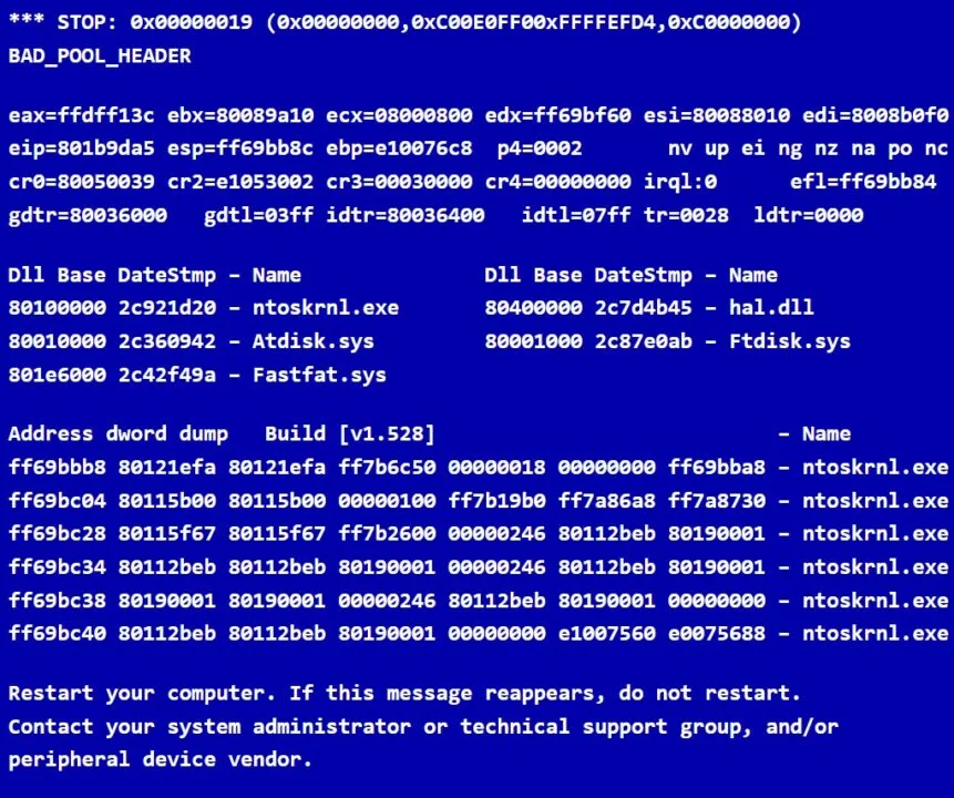 niebieski ekran śmierci windows NT
