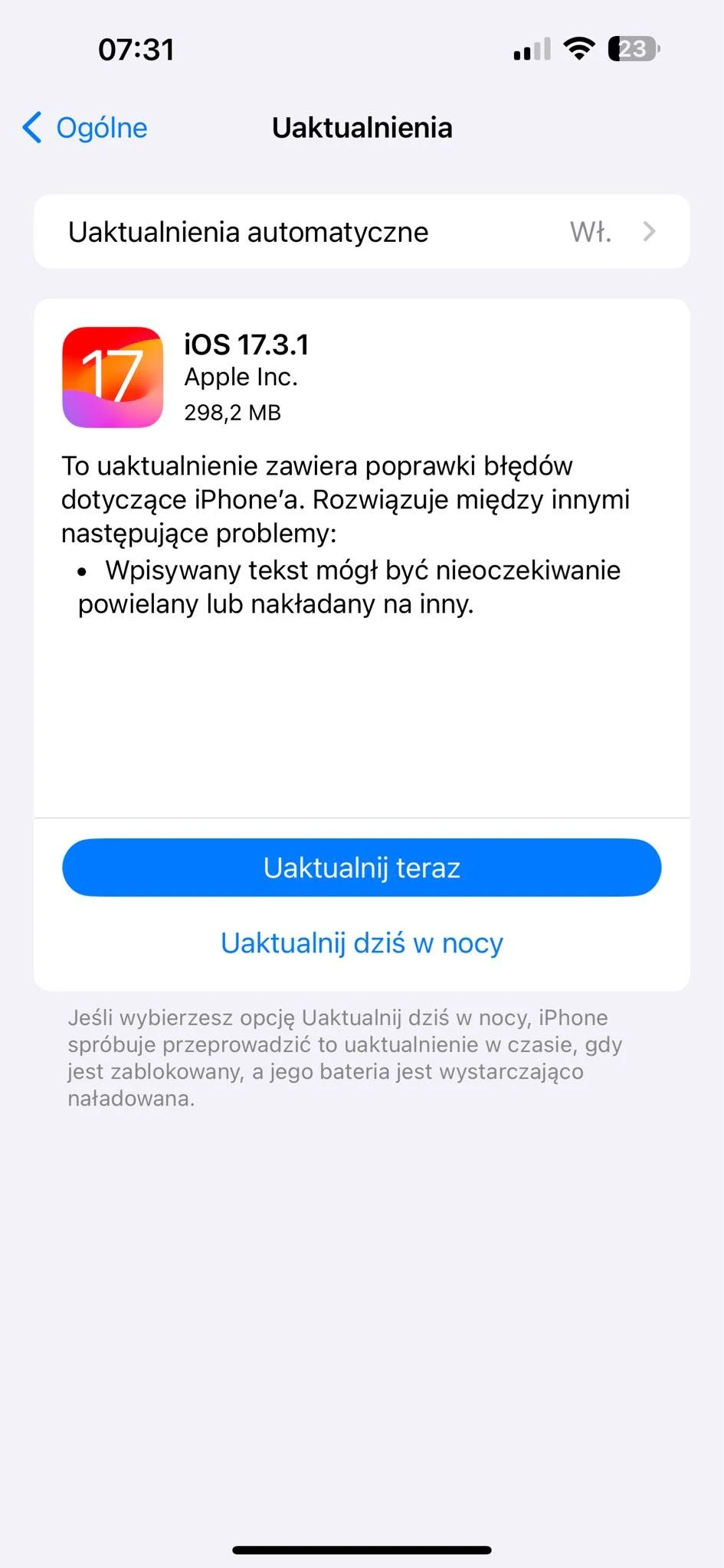 iOS 17.3.1 aktualizacja