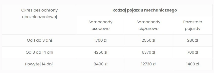 Kary za brak OC obowiązujące od 1 stycznia do 1 lipca 2024 roku