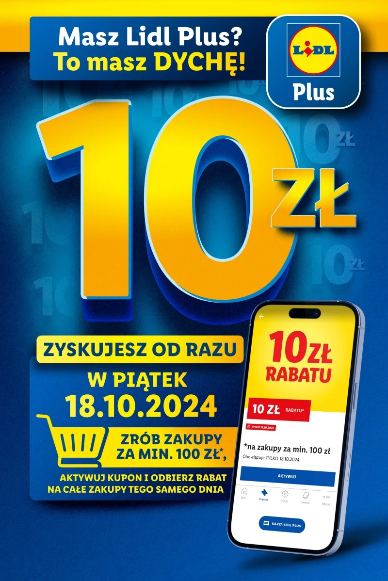 10 złotych na zakupy w Lidlu - promocja 18.10.2024 r.