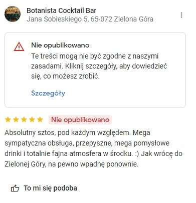 opinie w Google nie opublikowano skasowane lokalni przewodnicy