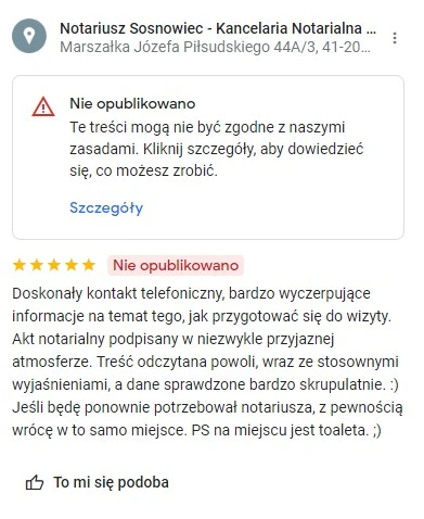 opinie w Google nie opublikowano skasowane lokalni przewodnicy