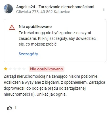 opinie w Google nie opublikowano skasowane lokalni przewodnicy