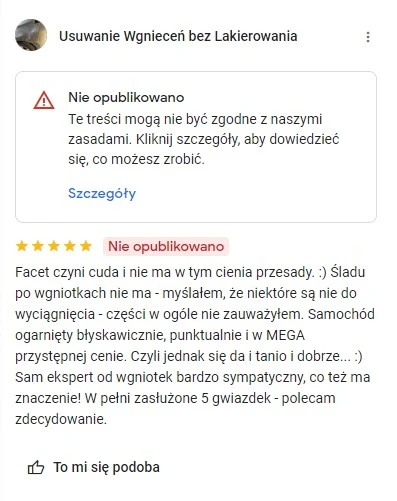 opinie w Google nie opublikowano skasowane lokalni przewodnicy