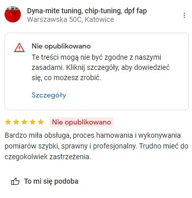 opinie w Google nie opublikowano skasowane lokalni przewodnicy