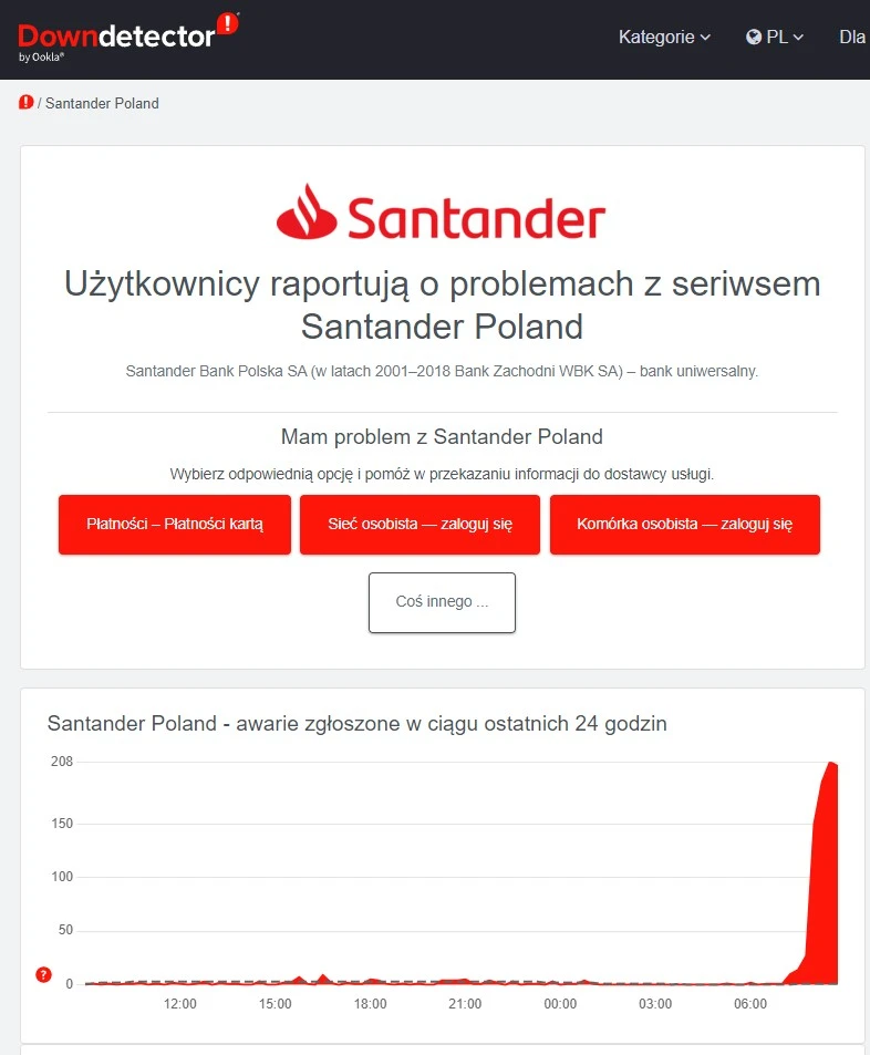 awaria santander bank polska 19 lipca 2024