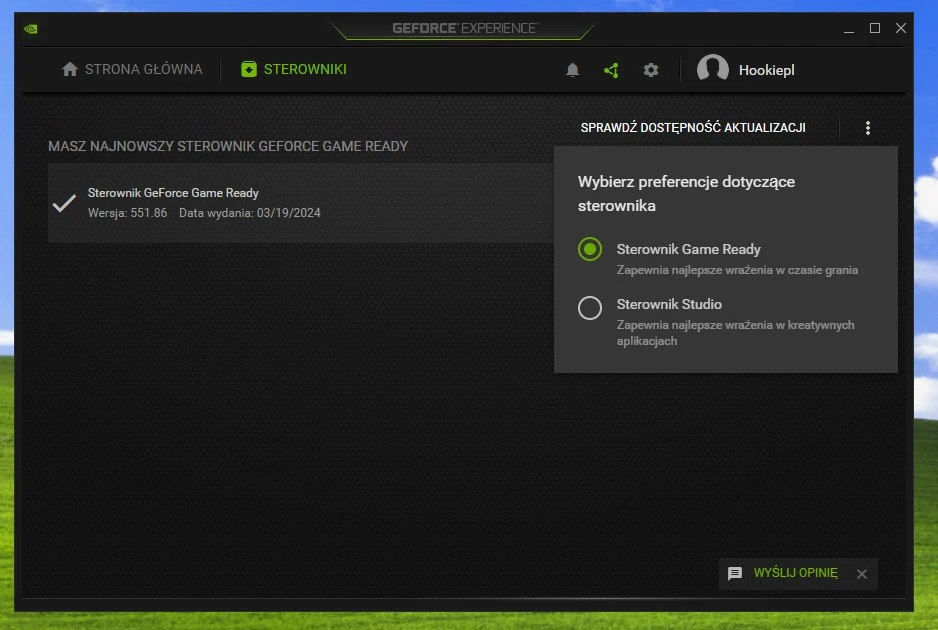 sterowniki nvidia gameready studio w geforce experience