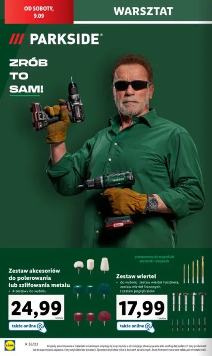 Arnold Schwarzenegger narzędzia Parkside